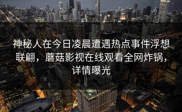 神秘人在今日凌晨遭遇热点事件浮想联翩，蘑菇影视在线观看全网炸锅，详情曝光