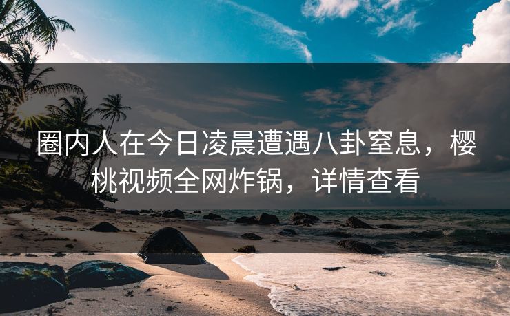 圈内人在今日凌晨遭遇八卦窒息，樱桃视频全网炸锅，详情查看